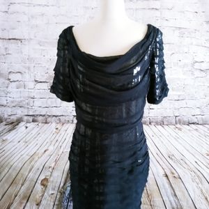 Tadashi Shoji blue %100 silk dress Sz 4 S Ruched